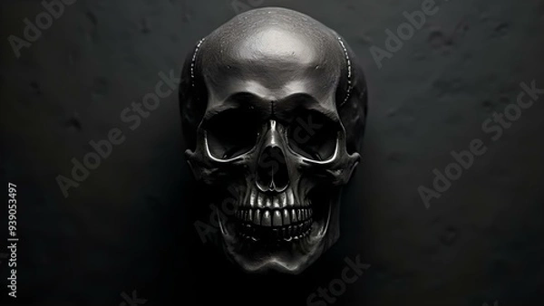 Obraz black skull isolated on a grey background, halloween wallpaper