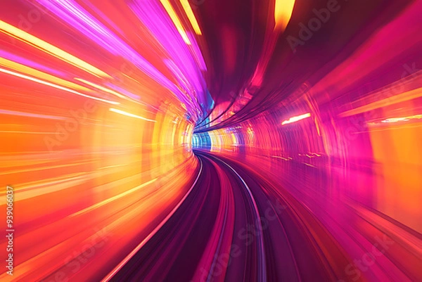Fototapeta Abstract digital background depicting a train in motion, highlighting the speed and dynamic energy of modern transportation