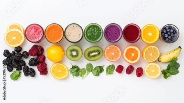 Fototapeta Vibrant Rainbow-Colored Smoothie Ingredients Displayed for Healthy Meal Prep, Generative Ai