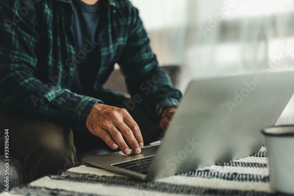 Fototapeta work using computer hand typing laptop keyboard contact us.student study learning education online.adult professional people chatting search at office.concept for technology device business