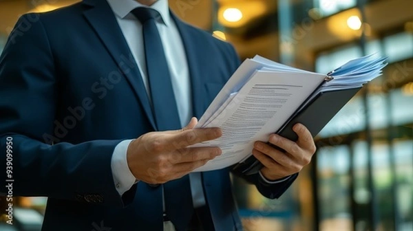 Obraz Accountant presenting office document auditing concepts focusing on planning reviewing and assessing document accuracy Emphasis on document management and storage in an organization