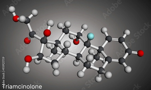 Fototapeta Triamcinolone glucocorticoid molecule. It is used to treat a wide variety of inflammatory conditions. Molecular model. 3D rendering
