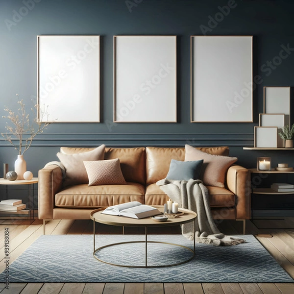 Fototapeta Mockup three frame close up in loft interior background, 3d render