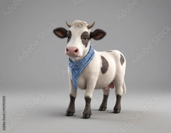 Obraz High resolution smiling cow 3d character image, cartoon 3d cow illustration image. 