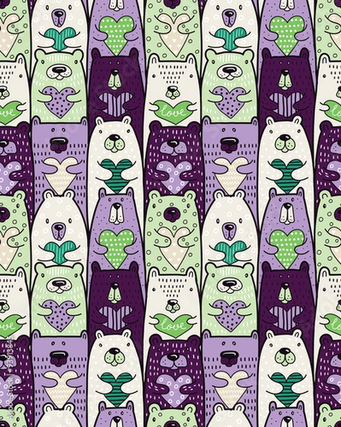 Obraz Bears with hearts. Vector seamless pattern