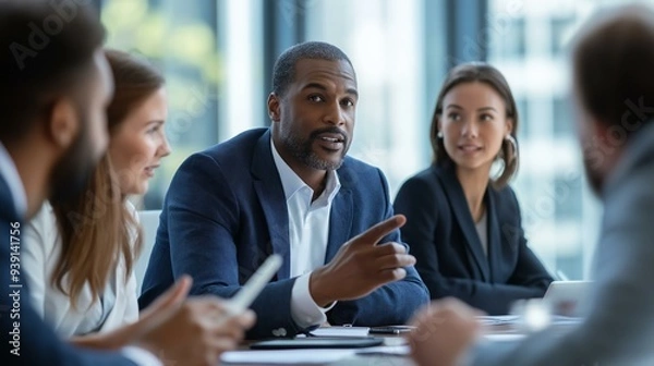 Obraz Business Leader Discussing Employee Healthcare Costs During a Professional Meeting in a Modern Office Setting