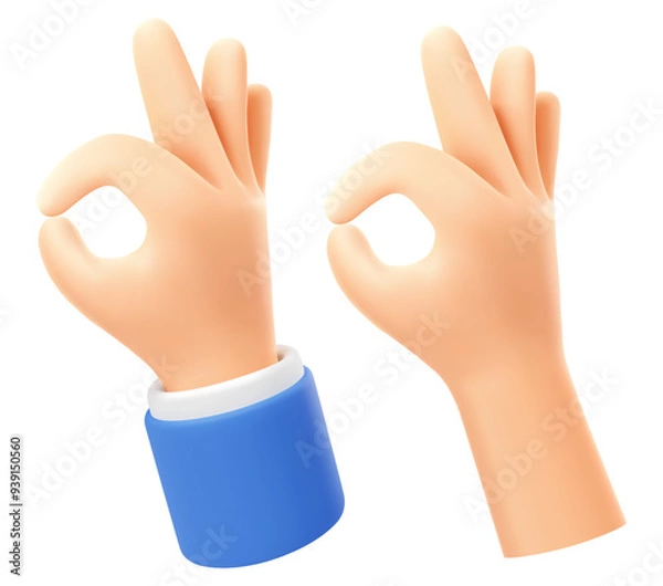 Obraz Ok sign icon set, okay gesture. Hand with blue sleeve and simple hand shows ok sign. Vector illustration