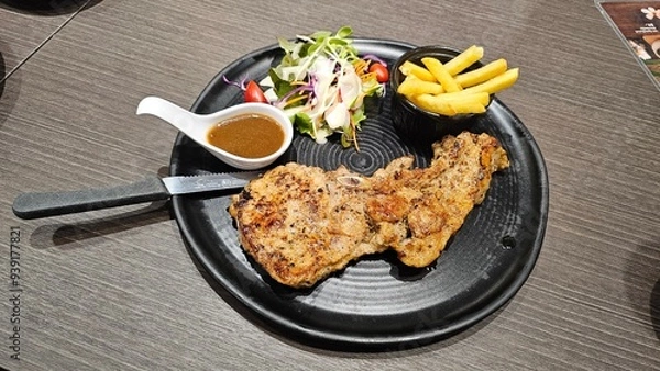 Obraz  pork chop steak with salad 