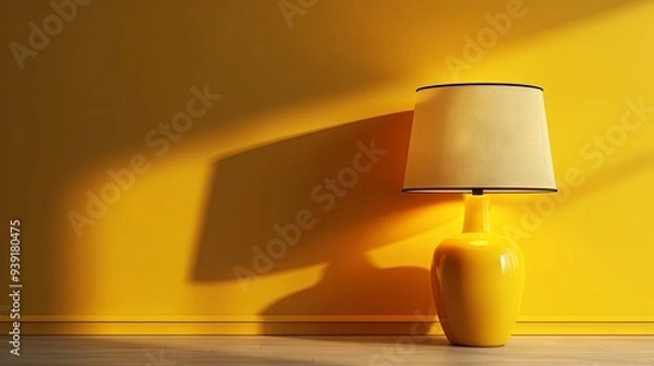 Fototapeta Yellow table lamp on a yellow wall background