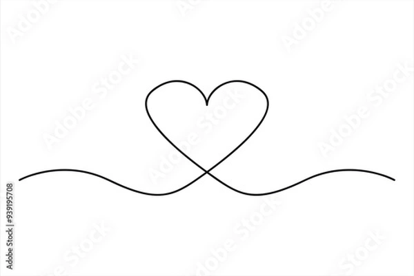 Fototapeta Heart continuous one line art drawing color shape Love sign outline illustration
