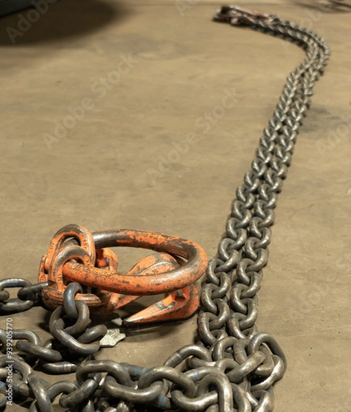 Obraz A chain for lifting heavy loads lies on the floor