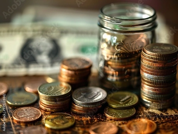 Fototapeta Coins Stacked High: Saving Money for the Future