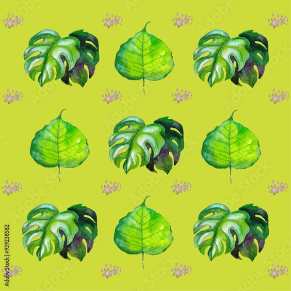 Fototapeta Hawaiian Watercolor Vector Flowers Seamless Pattern. Summer Fabric Watercolor Flowers Vector Pattern. Jungle Botanical Texture. Retro Seamless Floral Background. Hand Painted Tropic Clothes Design.