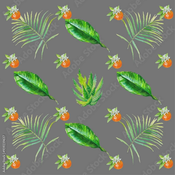 Fototapeta Tropical Watercolor Vector Flowers Seamless Pattern. Jungle Botanical Texture. Hand Painted Hawaii Clothes Design. Summer Textile Watercolor Flowers Vector Pattern. Retro Seamless Floral Background.