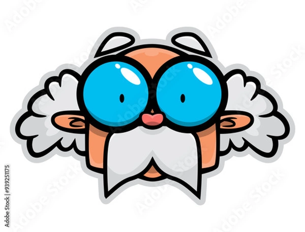 Fototapeta Cute Old Professor Head cartoon characters wearing Big eyeglasses. Best for sticker, decoration, logo, and mascot with education themes