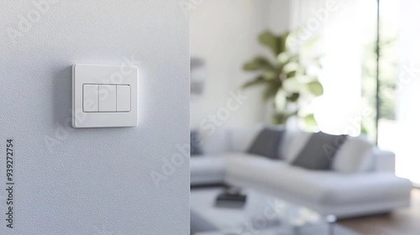 Obraz A light switch blends seamlessly into a white wall, adding a touch of modernity to a living room. 