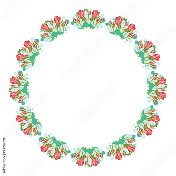 Fototapeta Round frame with red roses