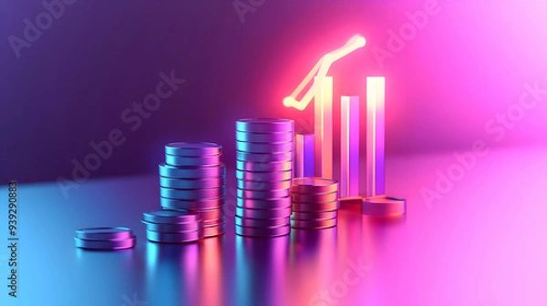 Fototapeta 3d Flat icon as Glossy Glowing Holographic Laptop and Calendar concept as A photo featuring a glossy glowing holographic laptop and a calendar. The objects are positioned towards the right highlightin
