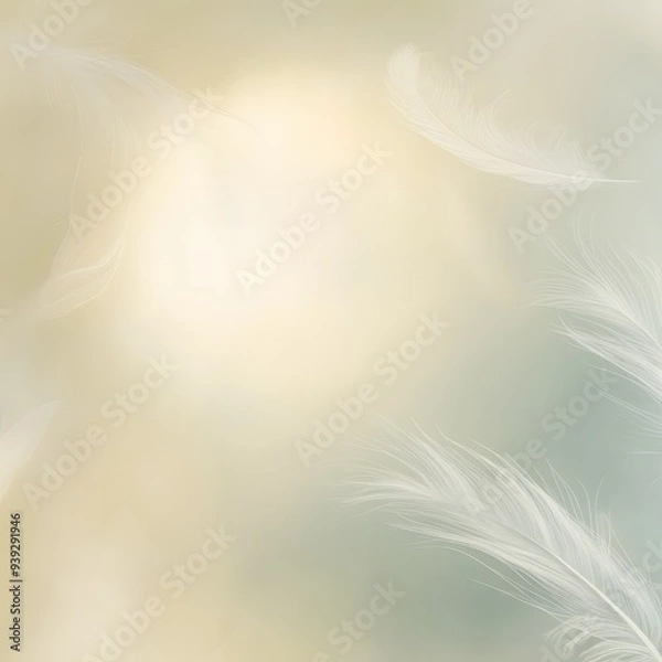 Fototapeta White feather on green background. Generative Ai.