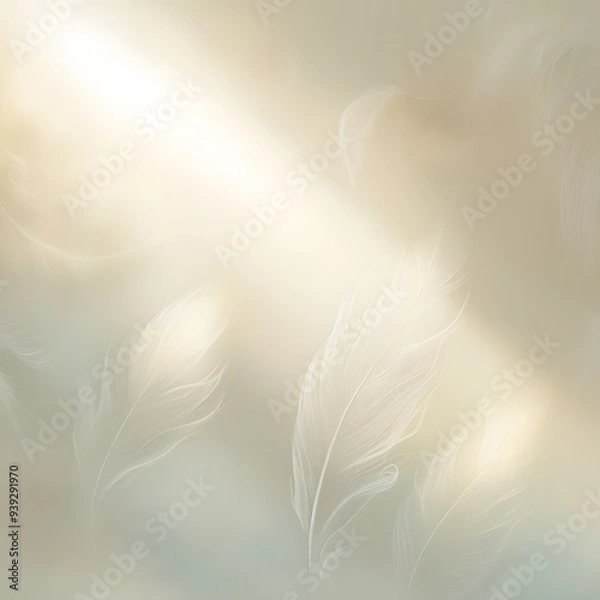Fototapeta White feather on green background. Generative Ai.
