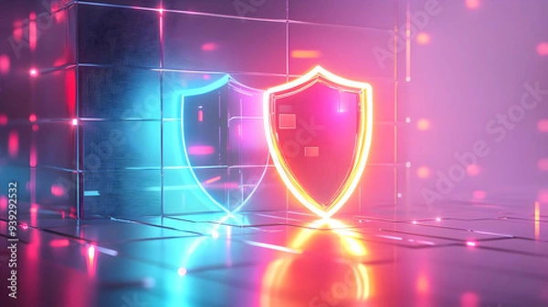 Fototapeta 3d Flat icon as Glossy Glowing Holographic Laptop and Calendar concept as A photo featuring a glossy glowing holographic laptop and a calendar. The objects are positioned towards the right highlightin