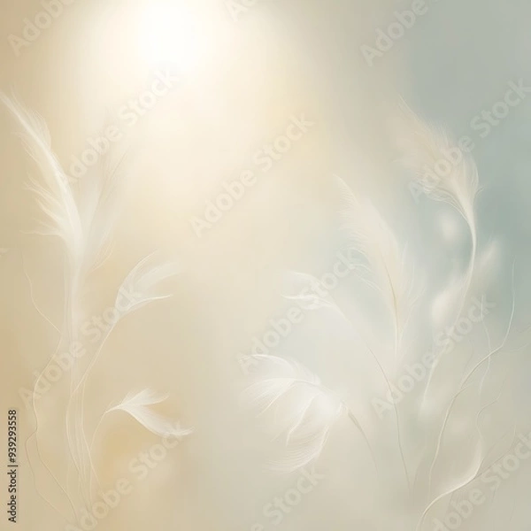 Fototapeta White feather on green background. Generative Ai.