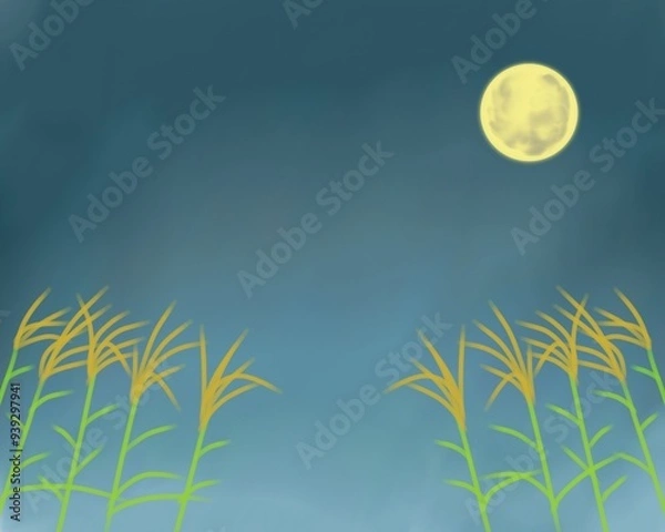 Fototapeta 満月とススキの穂