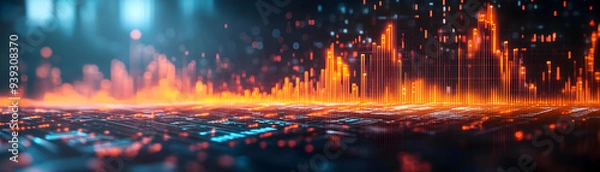 Fototapeta Photo Realistic as Glossy Glowing Holographic Laptop and Calendar concept as A photo featuring a glossy glowing holographic laptop and a calendar. The objects are positioned towards the right highligh