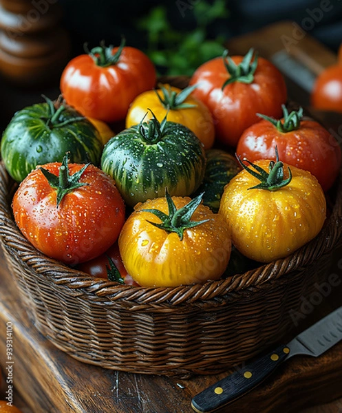 Fototapeta large tomatoes in a basket