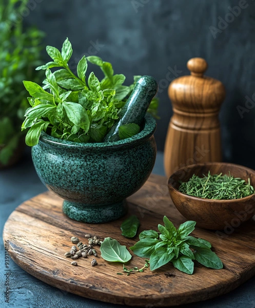 Obraz fresh mint in a mortar