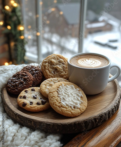 Fototapeta cup of coffee and cookies