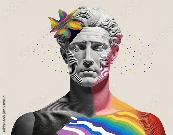 Obraz sculpture of a man with creative colors and elements - Generative AI