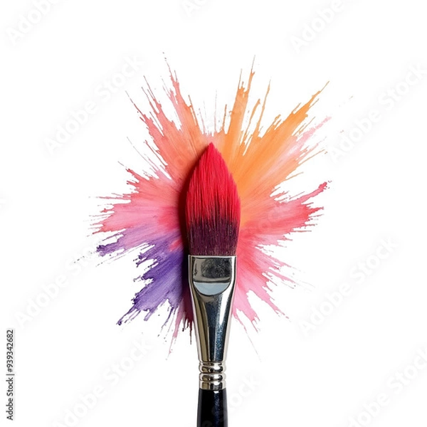 Obraz transparent colorful brush made of crayons on white background, generative AI
