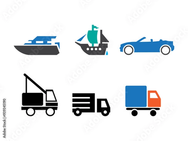Obraz Transportation  Icon Set. Public Transport Station Glyph Symbol Boat, Car and truck free vector svg file