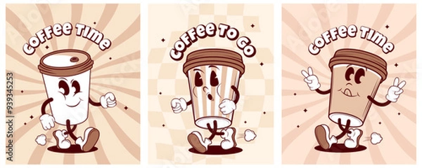 Fototapeta cartoon poster set with a fun character of a cup of coffee with different emotions