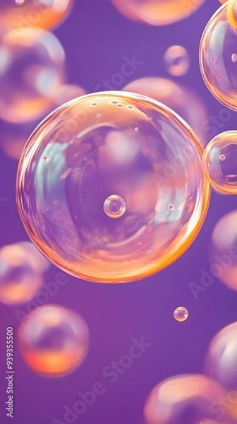 Obraz Orange Soap Bubbles on Purple Background, Abstract Image, Texture, Pattern, Wallpaper, Cover and Screen of Smartphone, Cell Phone, Computer, Laptop, 9:16 and 16:9 Format