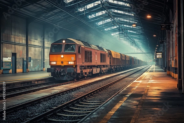 Fototapeta Classic train on railway in train platform, Rustic train at platform.