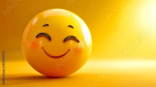 Fototapeta A cheerful yellow smiley face with a wide grin brings joy to any design project. This image is perfect for social media or content about happiness and positivity. AI