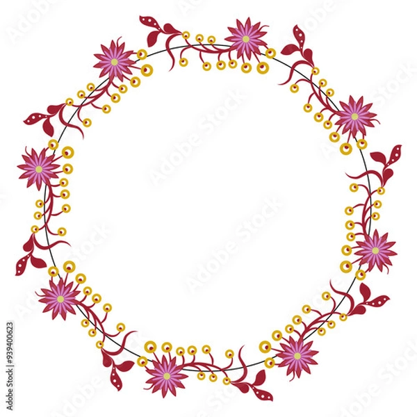 Fototapeta Floral Wreath Frame with Flowers in Circular Design