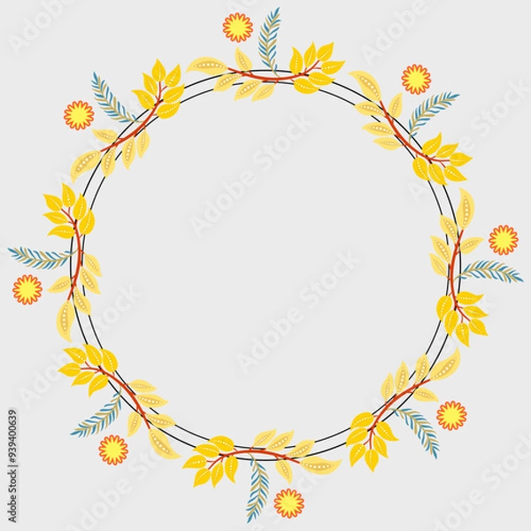 Fototapeta Elegant Botanical Wreath Vector with Flowers on White Background