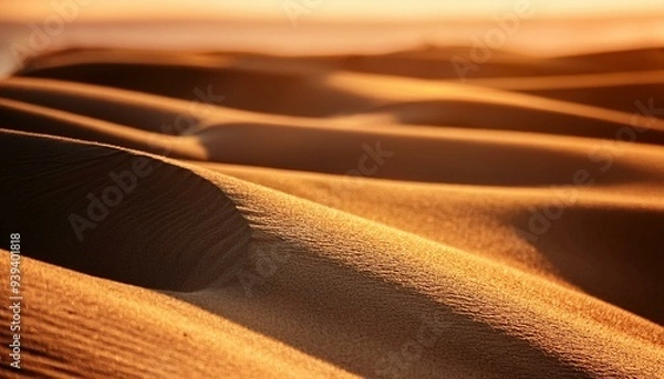 Fototapeta Close up real photo of sand ripples at sunset, beach or desert background