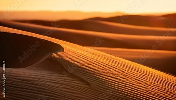 Fototapeta Close up real photo of sand ripples at sunset, beach or desert background