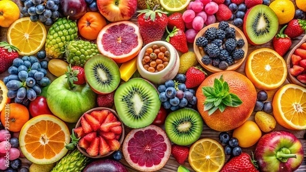 Fototapeta Vibrant assortment of fruits arranged in an eye-catching display for photography