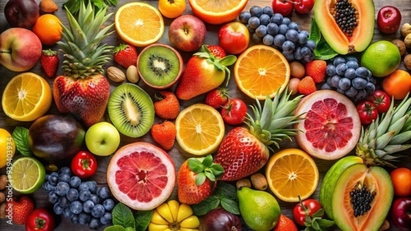 Fototapeta Assorted fresh fruits arranged in a visually appealing display