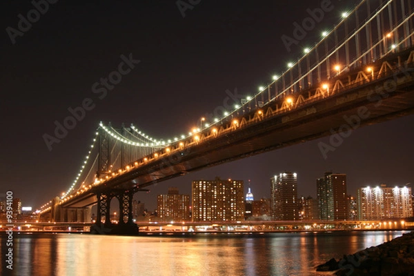 Fototapeta Manhattan Bridge and Manhattan skyline At Night, NYC