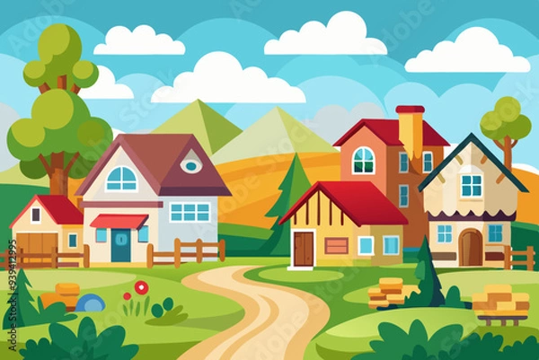 Fototapeta village and house vector illustration