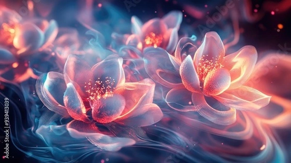 Fototapeta Dynamic futuristic backdrop with beautiful, meaningful flowers, symbolizing the essence and growth of life