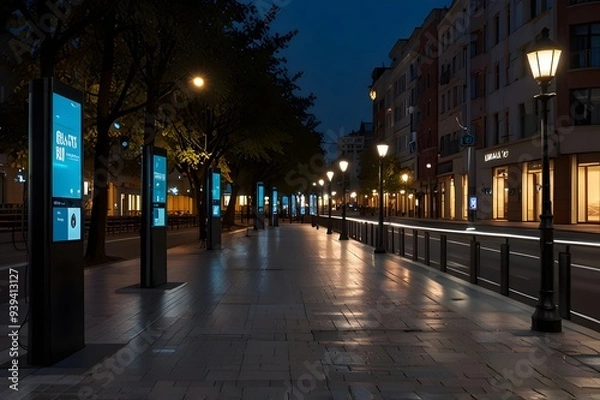 Fototapeta Modern Urban Street with Smart Technology IoT Streetlights and Interactive Features