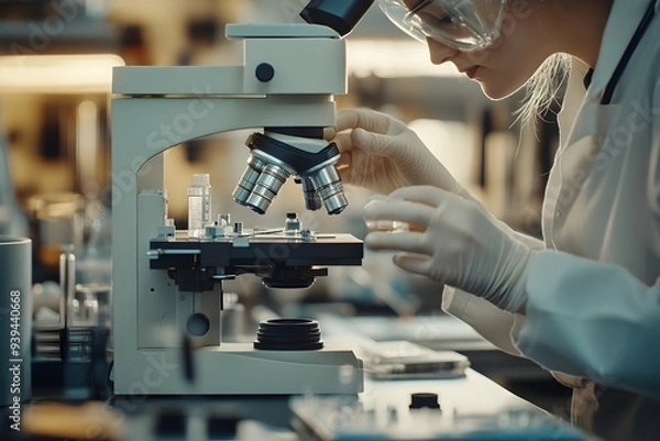 Obraz Meticulous Medical Laboratory Analysis with Microscope
