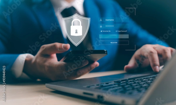 Fototapeta Cyber security internet network data privacy concepts. secure access to user personal information, cybersecurity, secure Internet access, information security and encryption.